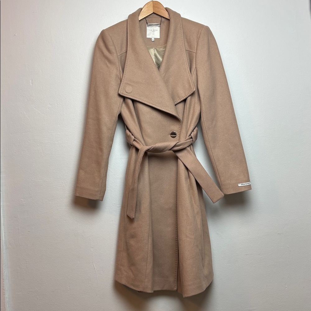 Ted Baker Sandra Belted Wool Blend Women’s Wrap Coat Size 6 Tan Elegant Stylish